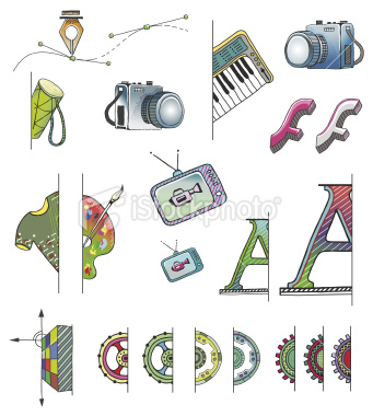 Hand Drawn Vector + PSD FS Icons Icons for Music/Drum, 3D, Vector, Photo, Video, T-Shirt, Flash, Drawing, Font and Programming Including EPS 8, AI 8 and Layered PSD file 3000px wide contains all icons Good Luck! :)