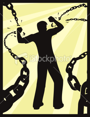 A man breaks free from the chains that held him captive.