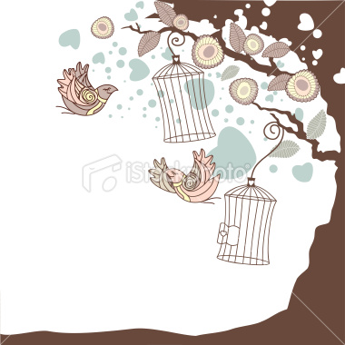 vector floral summer composition with flying birds