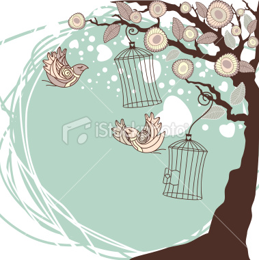 vector floral summer composition with birds