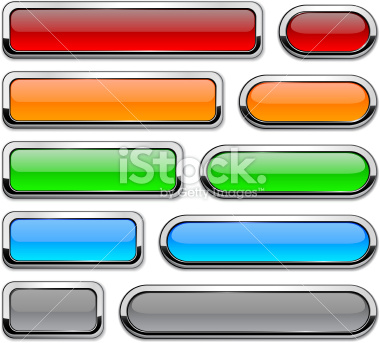 Collection of vector buttons with metallic borders.