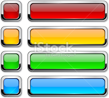 Set of vector buttons with metallic borders.