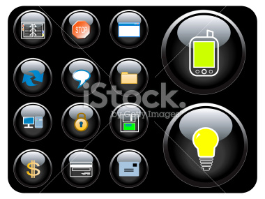 Vector buttons with technology and communication theme.