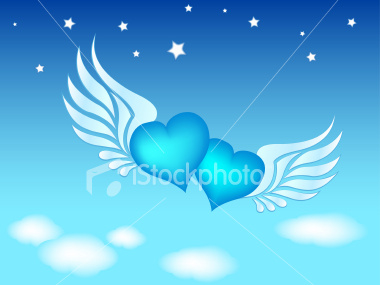 Vector love hearts flying in sky with freedom. Also includes EPS, AI and hi-res JPG formats.
