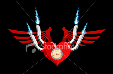 Vector illustration of a heart with wings and flames isolated on black background Business and communication