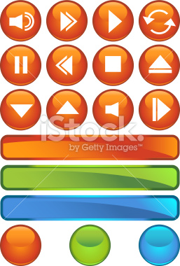 Set of media buttons in glossy vibrant colors.