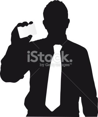 Vector Illustration of a silhouette of a man holding a blank business card. See my portfolio for more silhouettes
