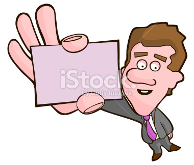 Man holding up a blank businesscard for your text.