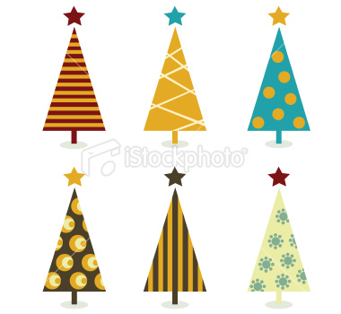 Christmas trees design elements isolated on white. Vector illustration.