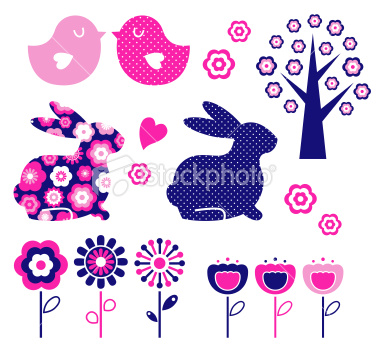 Spring and easter elements isolated on white. Vector