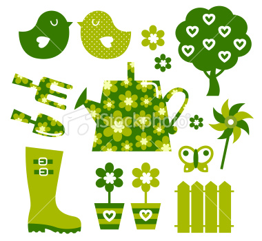 Garden design elements isolated on white. Vector