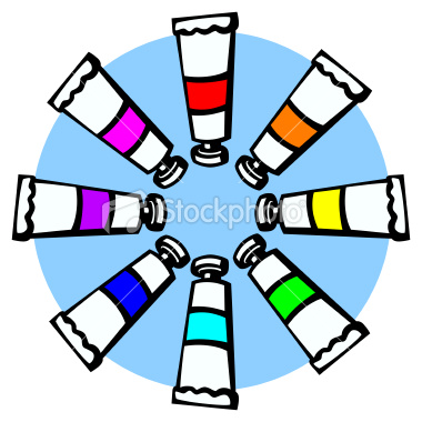vector illustration of some colorful paint tubes in a circular arrangement