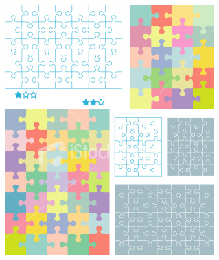 Jigsaw puzzle blank templates for 4x5 (20 pieces) and 5x7 (35 pieces) cuts with corresponding pastel colors patterns, all pieces separattable. For more jigsaw puzzle templates, patterns, design elements and samples of use please visit the following link: