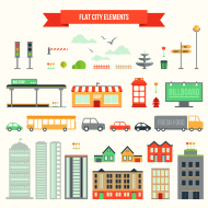 This product is an illustration titled Flat city elements set contributed by hellokisdottir with a download count characterized as 
