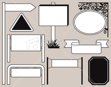 Nine different signs and banners. Files included: EPS, AI 10, layered PSD, transparent PNG and large JPG.