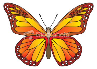 Vector Orange & Red Butterfly. In the style of a Monarch Butterfly. Saved in .EPS and .AI formats.