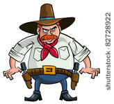 fat cartoon cowboy ready to...