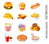 colorful icons with fast food...