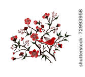 oriental floral with bird