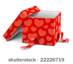 red opened cardboard box with...