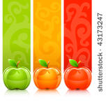 three coloured apples on...