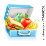 lunch box with sandwich apple...