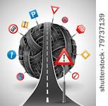 tangle ball of roads with signs ...