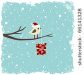 winter card with bird and gift...