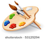 wooden palette with paints and...
