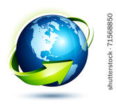 blue earth and green arrow