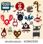 many cute doodle monsters