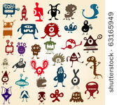 many cute doodle monsters