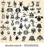 many cute doodle monsters