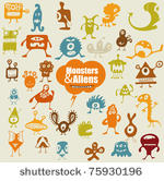 many cute doodle monsters