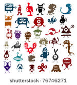 many cute doodle monsters