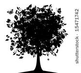 floral tree silhouette black