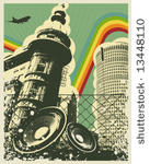 retro music city vector...