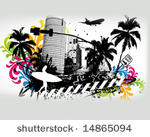 summer palm city vector...
