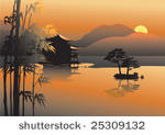 magic asian lake with sunset...