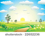 sunny meadow landscape of...