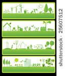 four green banners with ecology ...