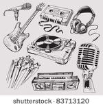 set of music hand drawn icons