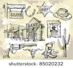 hand drawn wild west set
