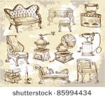 set of hand drawn antique things