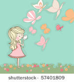 girl blowing butterflies