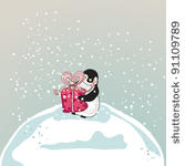 little penguin with a gift box