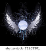 round blue banner with...