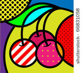 cherry pop art fruits vector...