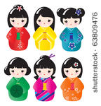 kokeshi dolls in various...
