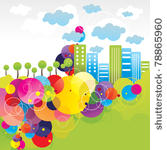 fantasy color city vector